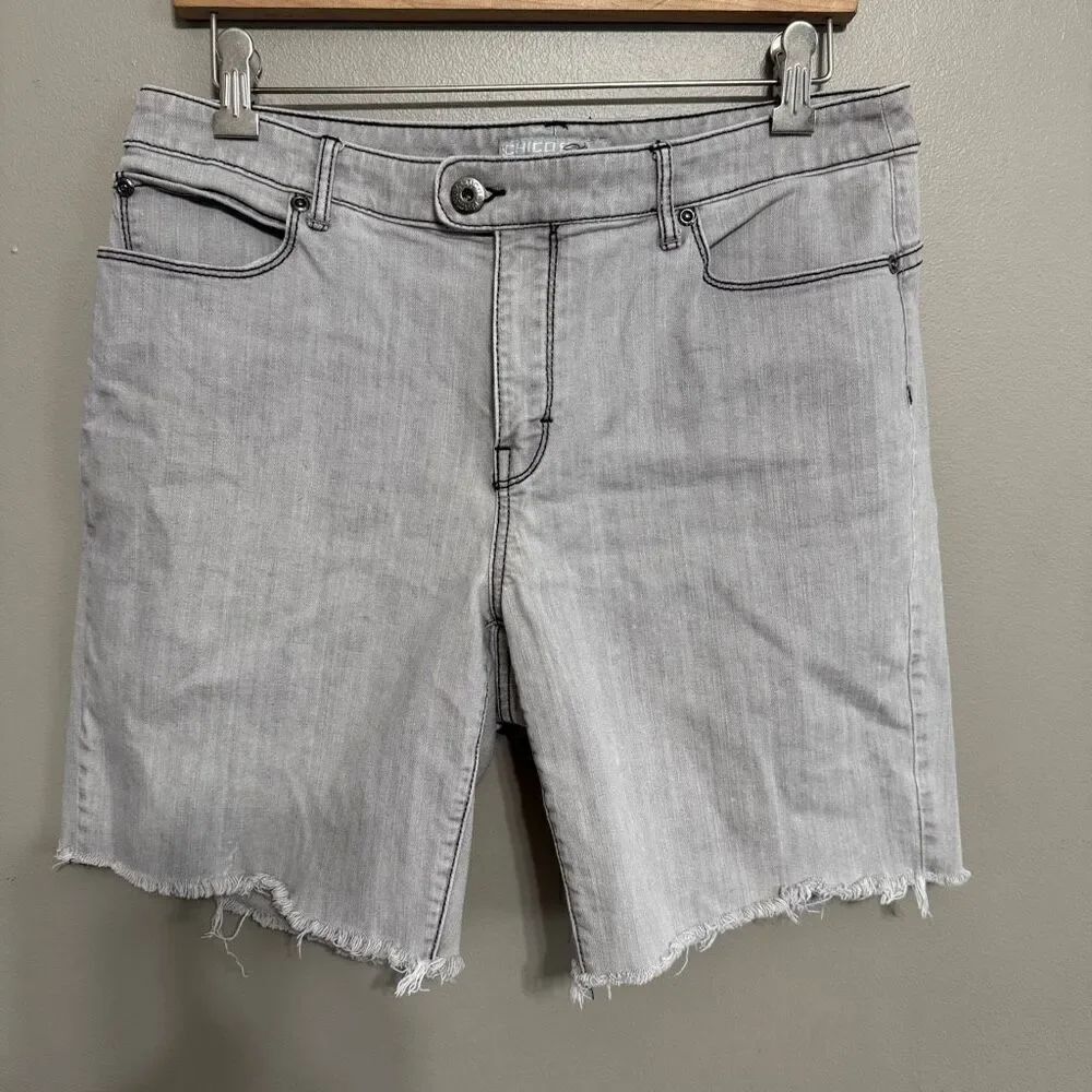 Chico’s Platinum gray cut off jean shorts size 10